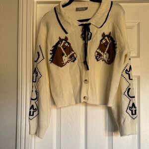Women's Cream Horse Pattern Sweater